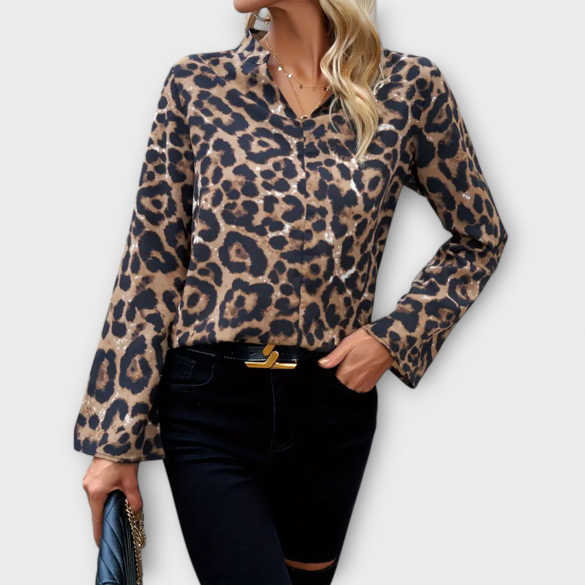 Amara™ | Casual Leopard Print Blouse with Knotted Neckline