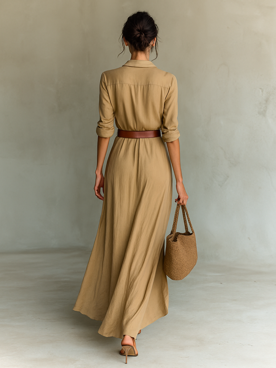 Amara™ - Maxi dress with lapel collar and belt